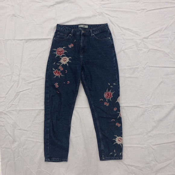 Topshop Denim Mom Jeans w/ Embroidered Florals - Picture 2 of 5